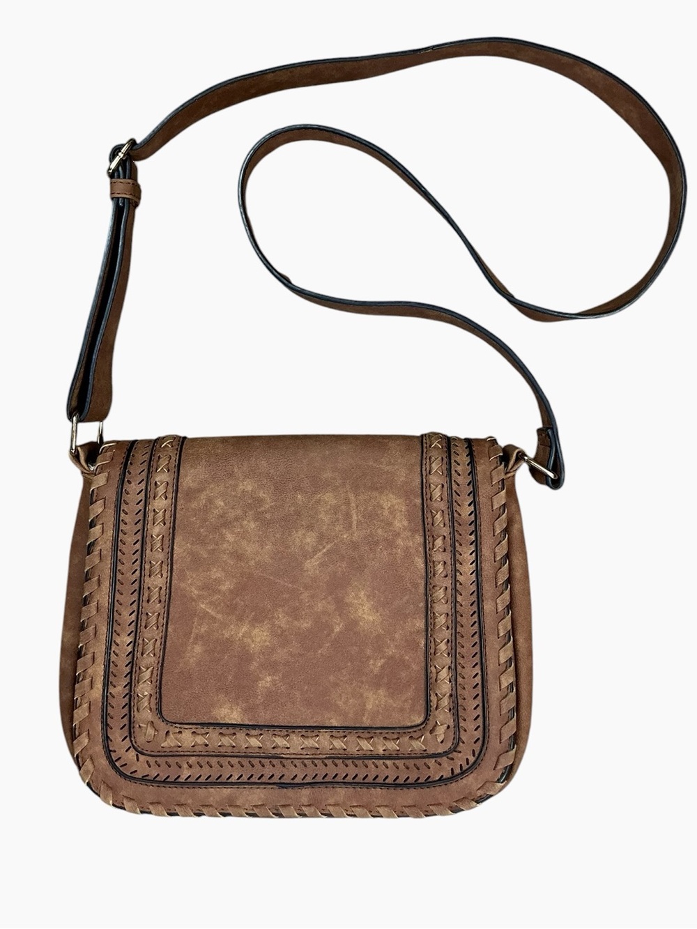 Brown Boho Whipstitch Crossbody Bag - Picture 1 of 6